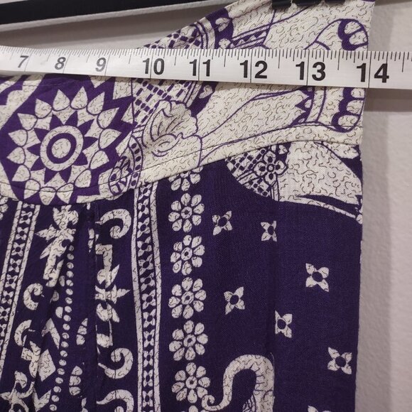 Purple Elephant Wrap Around cropped pant Size Medium Bohemian - Picture 5 of 8